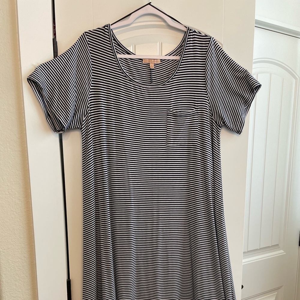 Black striped dress. Gibson Latimer